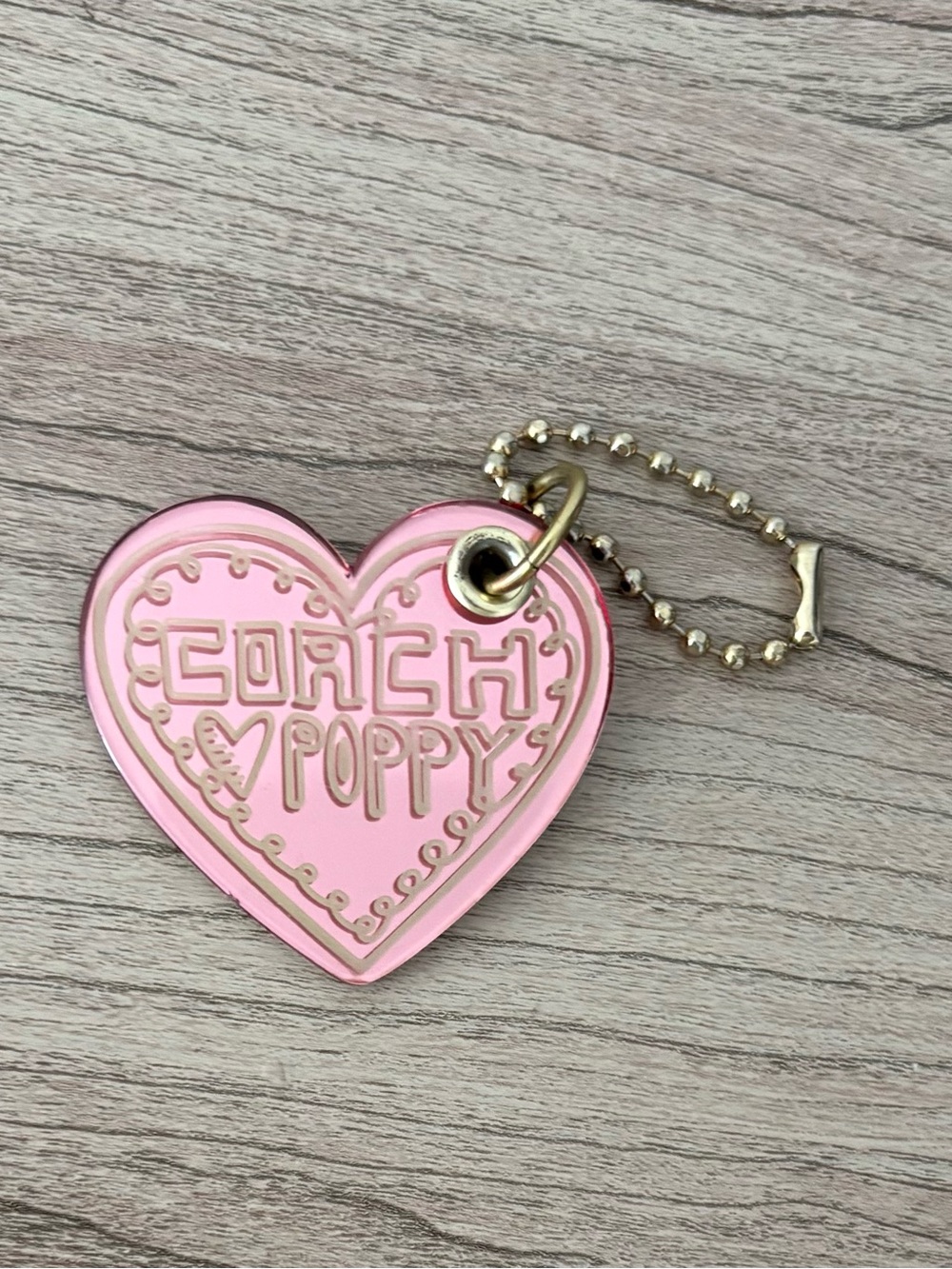 Coach Pink Heart Poppy Key Charm bag charm FOB Gold-Tone Chain - Picture 2 of 6